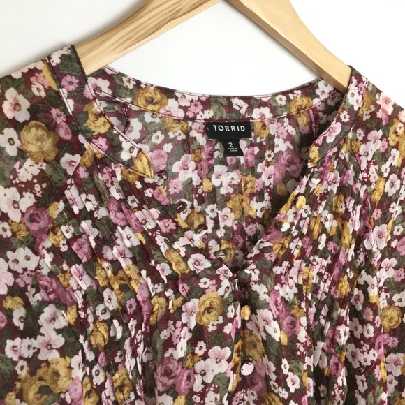 Torrid Crinkle Chiffon Smocked Floral Blouson Sleeve Blouse Size 2X Peasant Top - Picture 13 of 16
